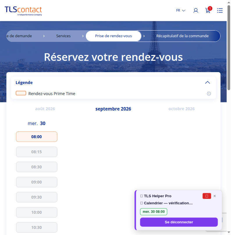 Capture du créneau Centre TLS Contact Tunis