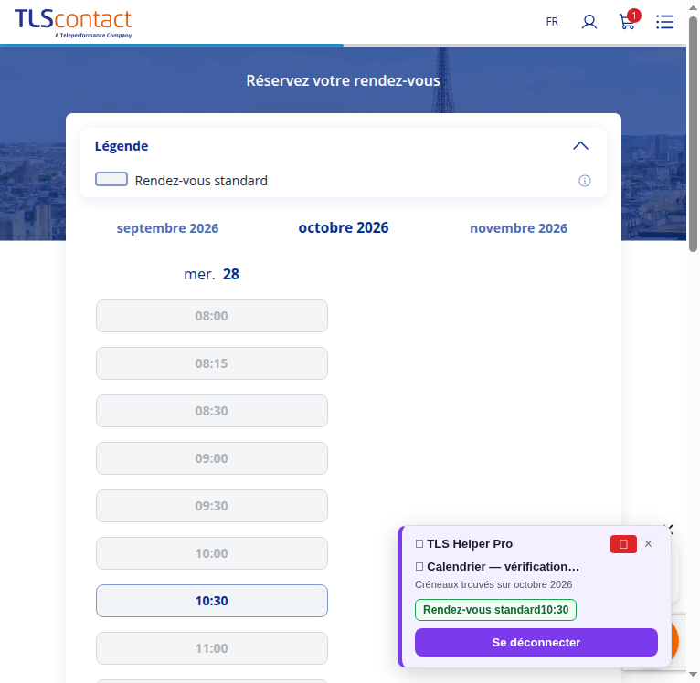 Capture du créneau Centre TLS Contact Tunis