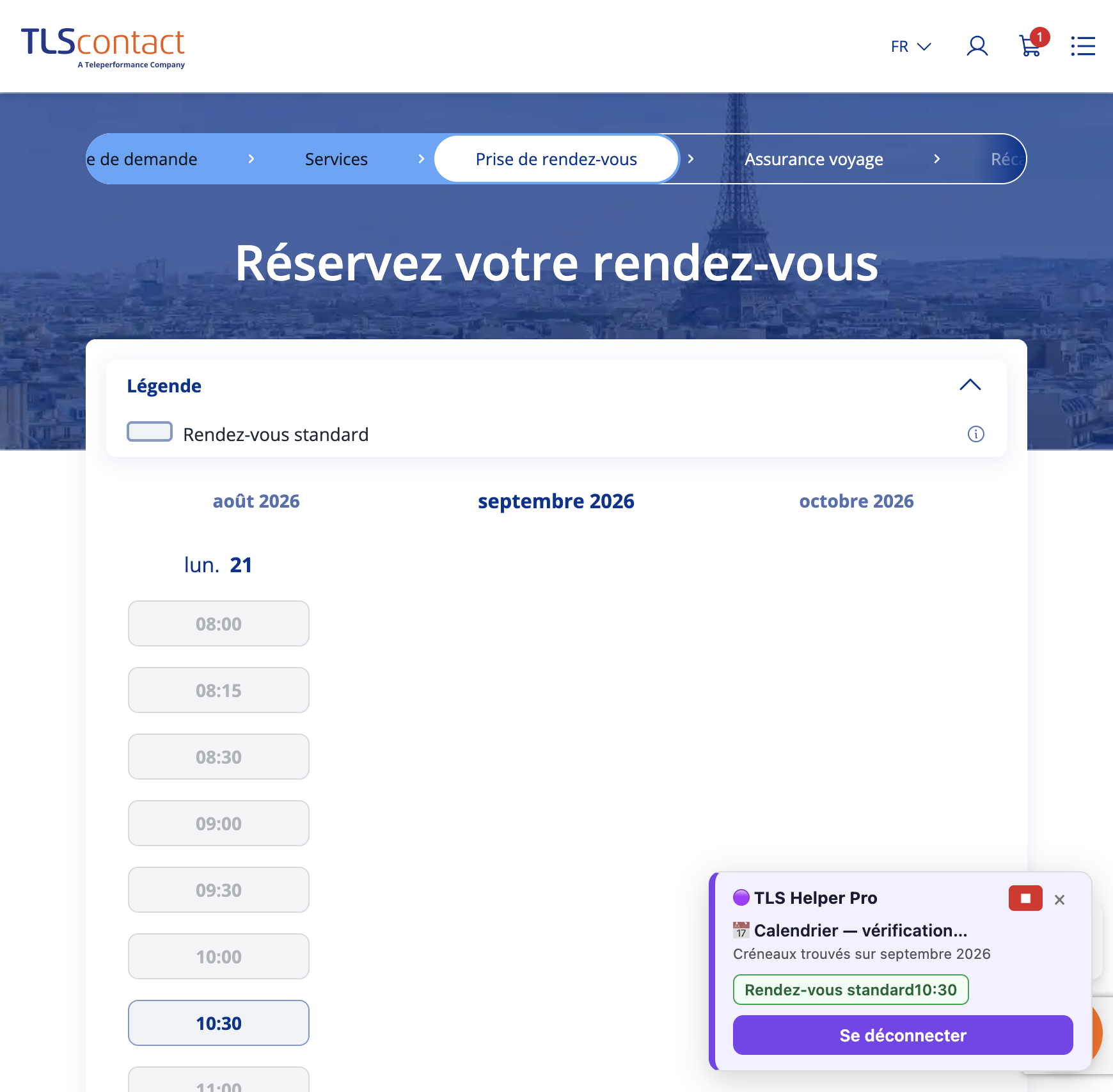 Capture d'écran Centre TLS Contact Tunis - Tourisme / Visite privée - VISE