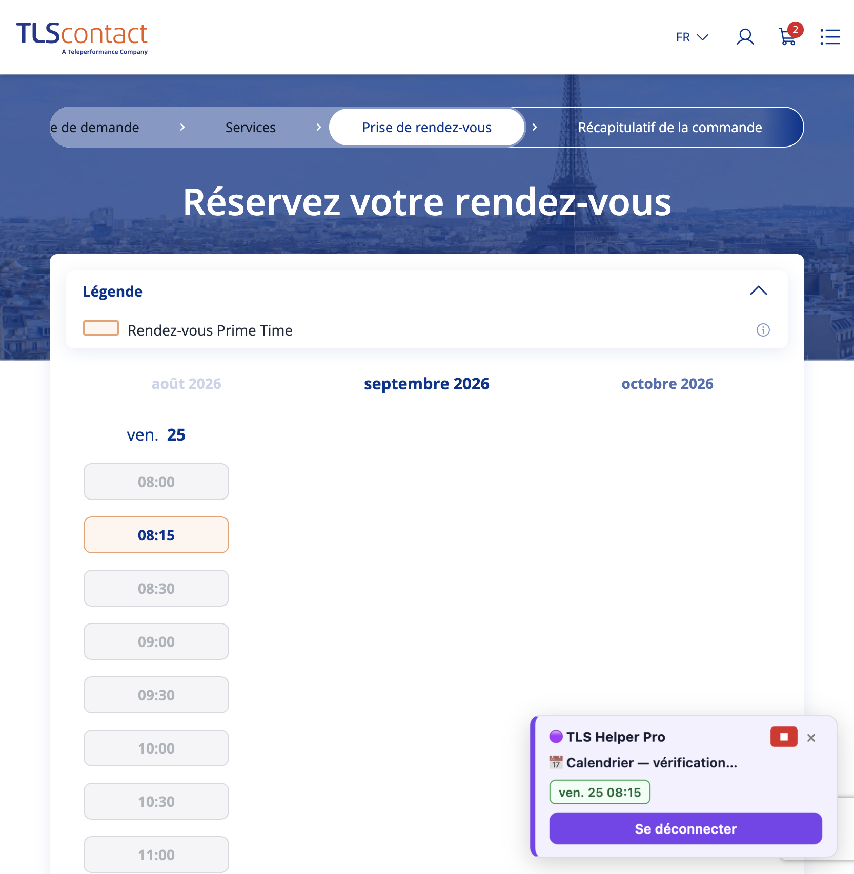 Capture du créneau Centre TLS Contact Tunis
