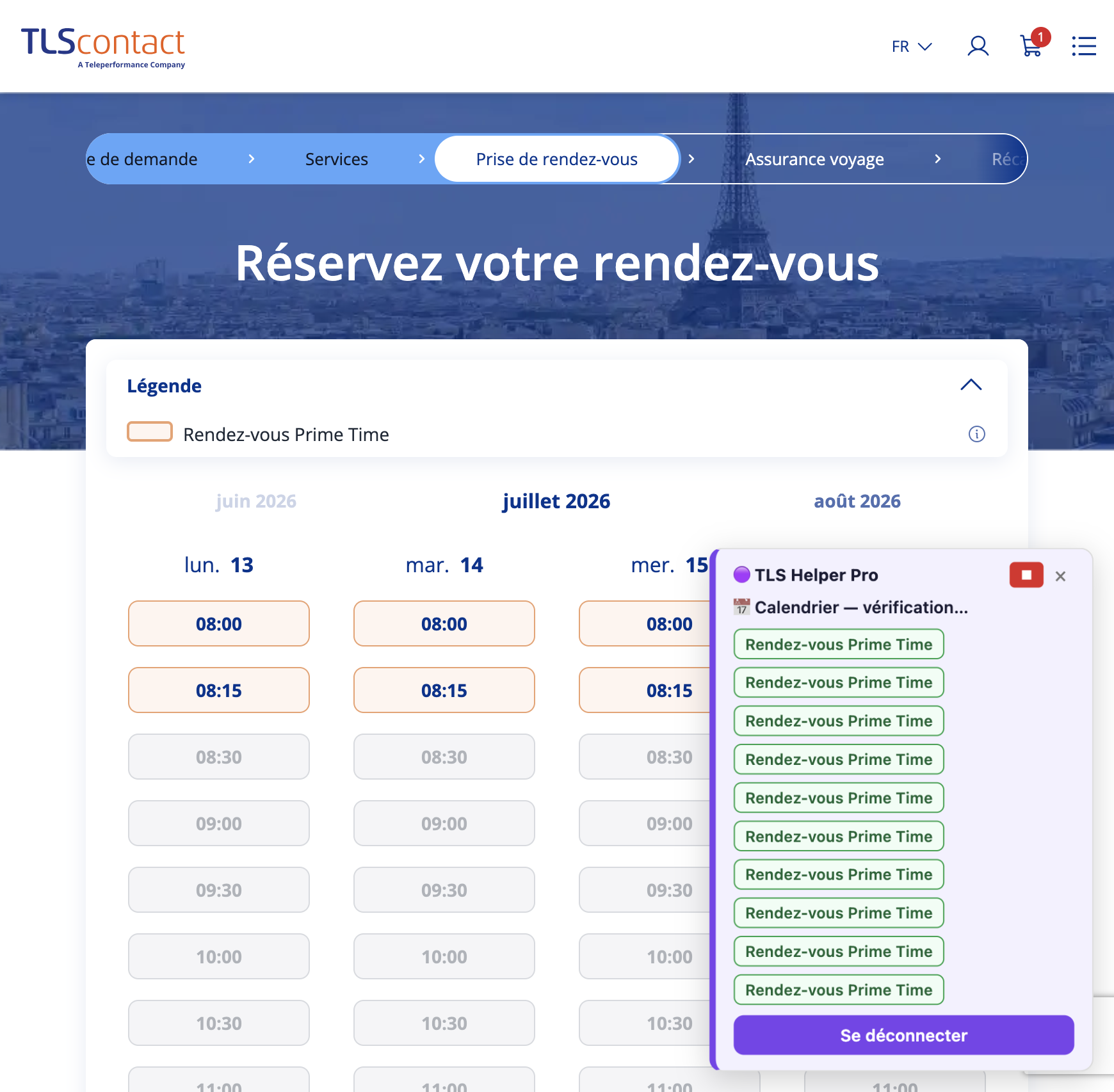 Capture d'écran Centre TLS Contact Tunis - Tourisme / Visite privée - VISE
