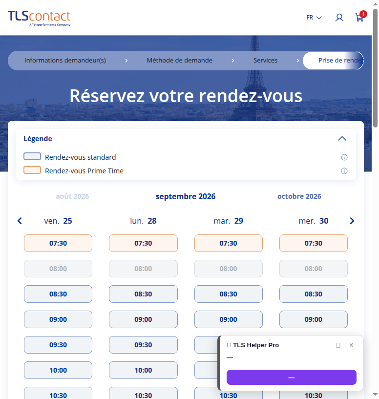Capture d'écran du rendez-vous disponible