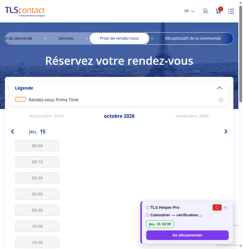 Capture d'écran du rendez-vous disponible