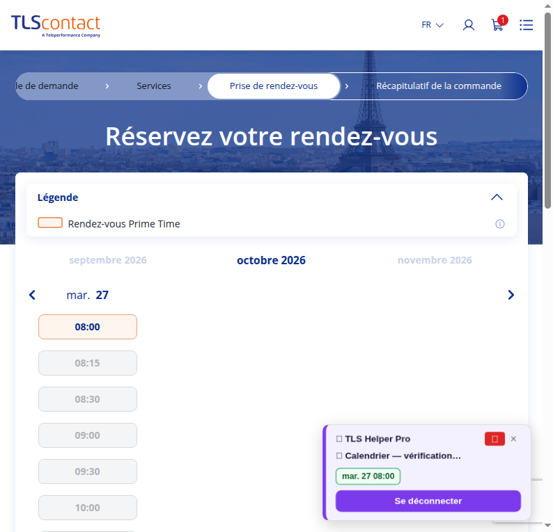 Capture d'écran du rendez-vous disponible — Centre TLS Contact Tunis