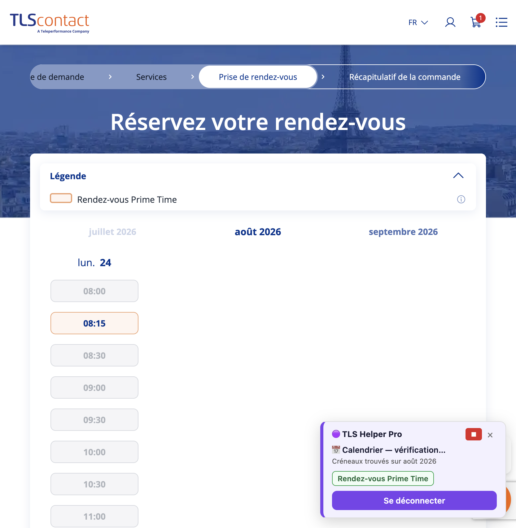 Capture du créneau Centre TLS Contact Tunis