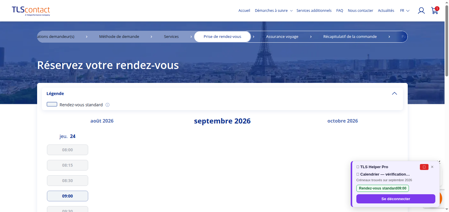 Capture du créneau Centre TLS Contact Tunis