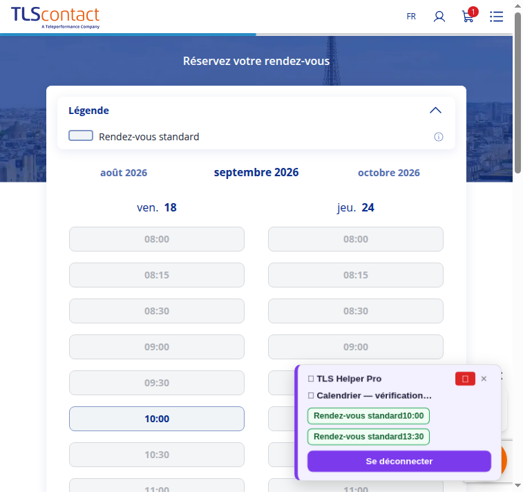 Capture du créneau Centre TLS Contact Tunis