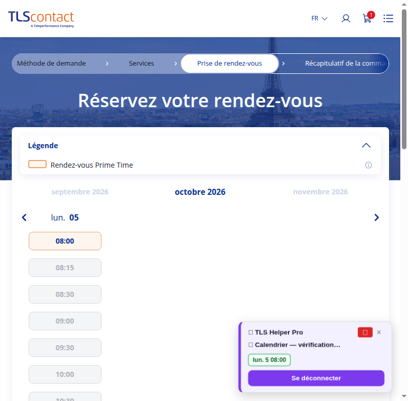 Capture du créneau Centre TLS Contact Tunis