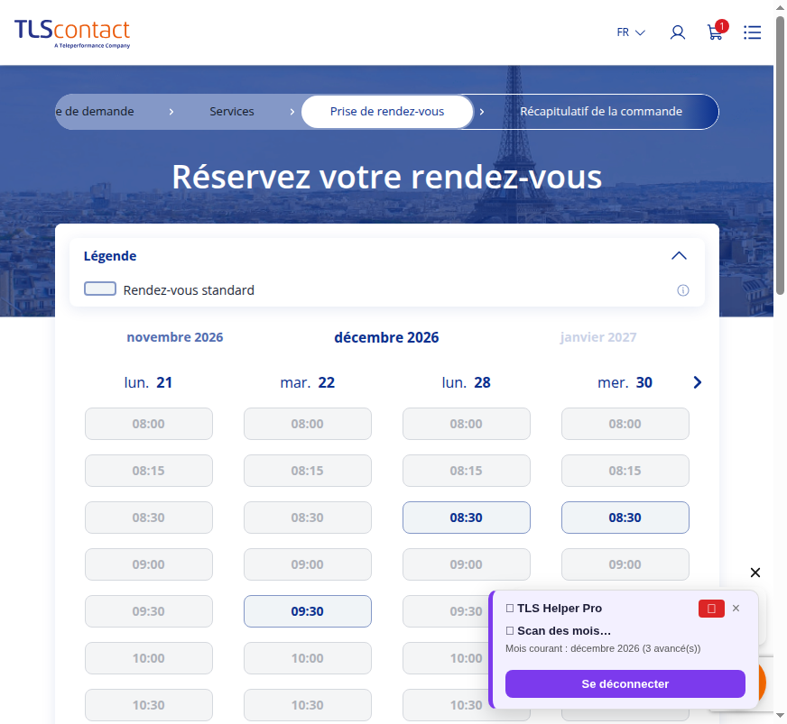 Capture d'écran du rendez-vous disponible — Centre TLS Contact Tunis