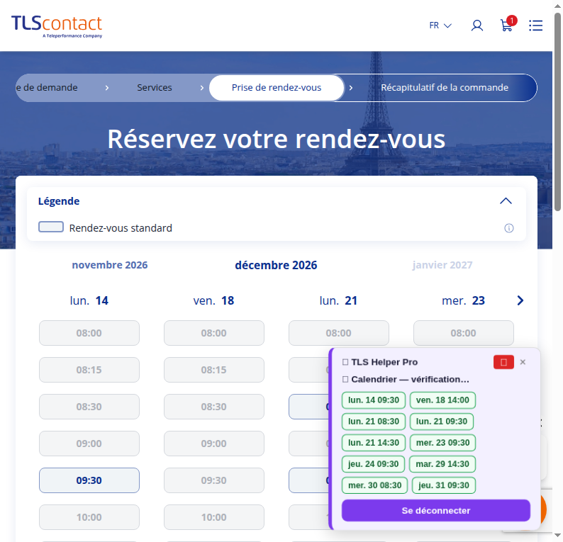 Capture du créneau Centre TLS Contact Tunis