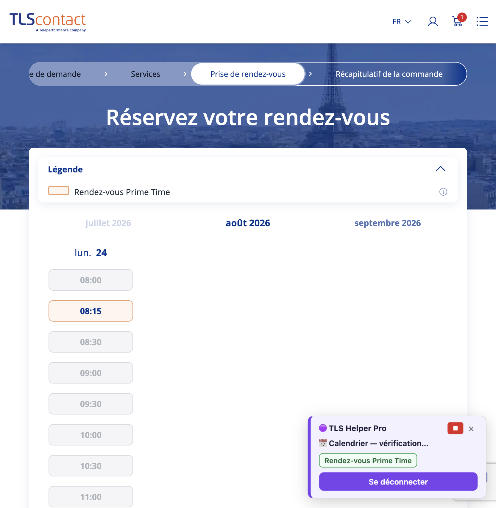 Capture du créneau Centre TLS Contact Tunis