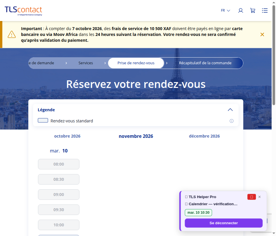 Capture d'écran du rendez-vous disponible