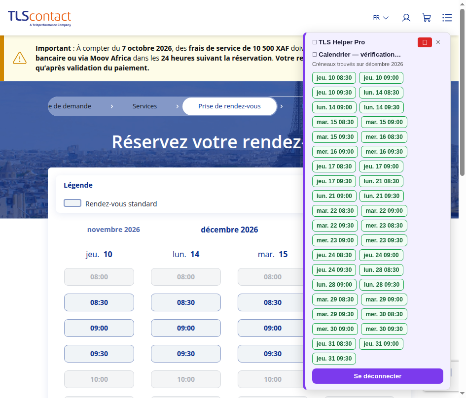 Capture du créneau TLScontact N'Djaména