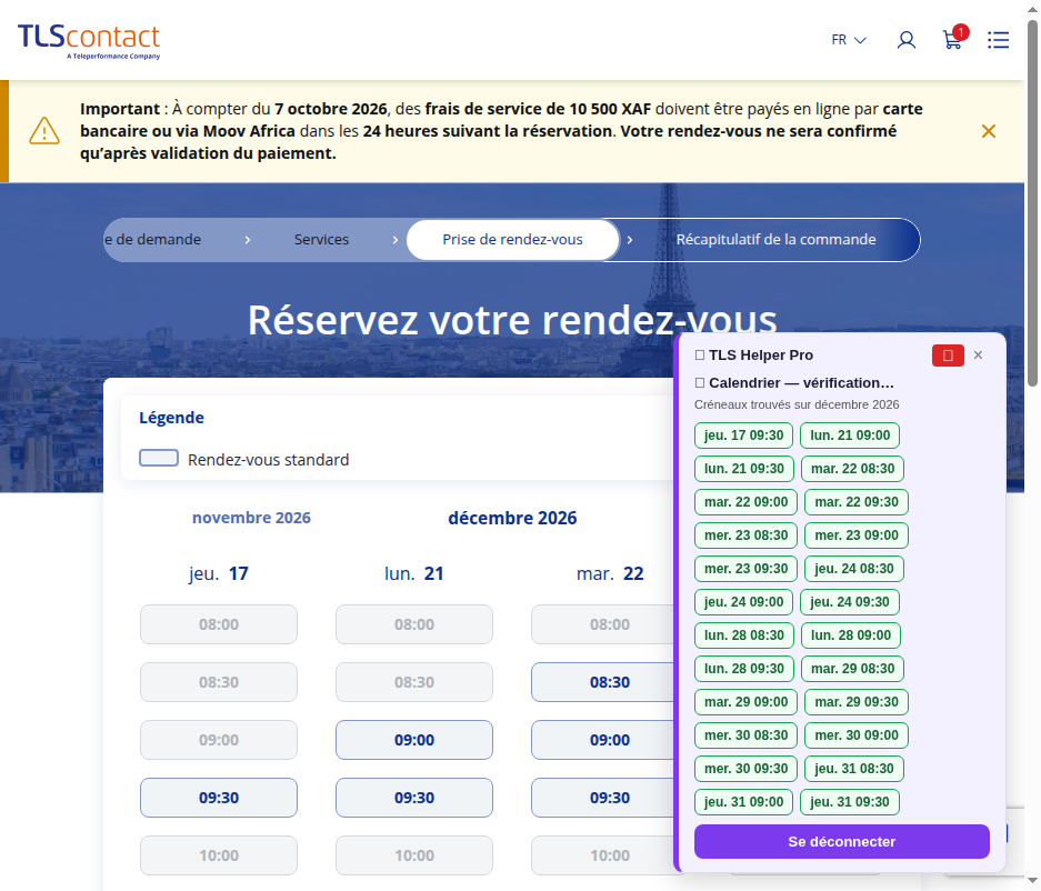 Capture du créneau TLScontact N'Djaména