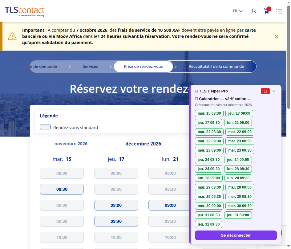 Capture du créneau TLScontact N'Djaména