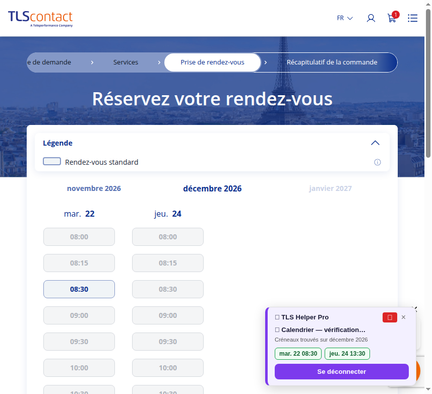 Capture du créneau Centre TLS Contact Tunis