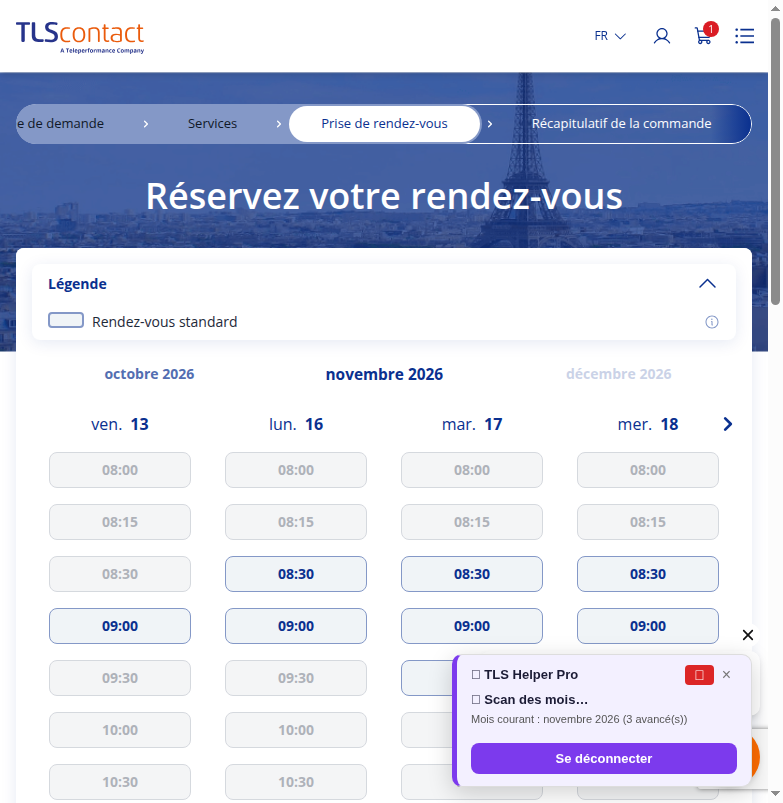 Capture d'écran du rendez-vous disponible