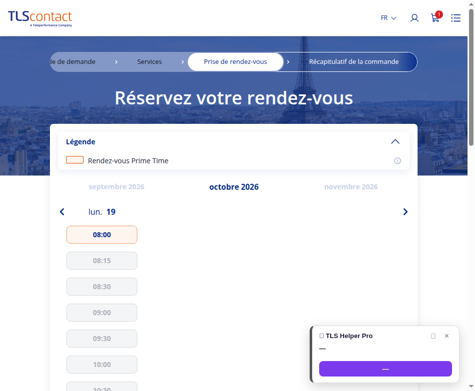 Capture d'écran du rendez-vous disponible — Centre TLS Contact Tunis
