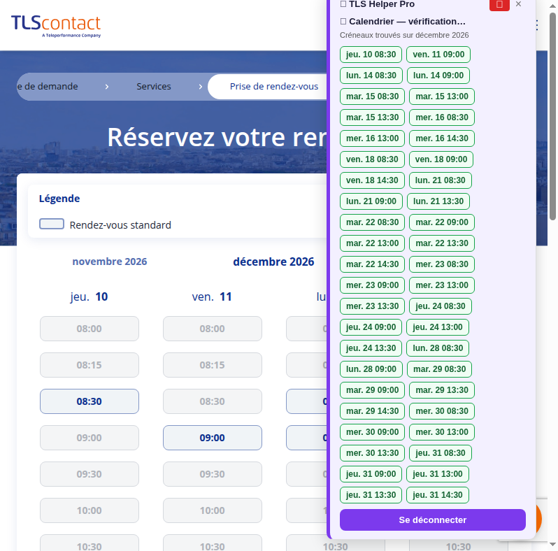 Capture d'écran du rendez-vous disponible — Centre TLS Contact Tunis