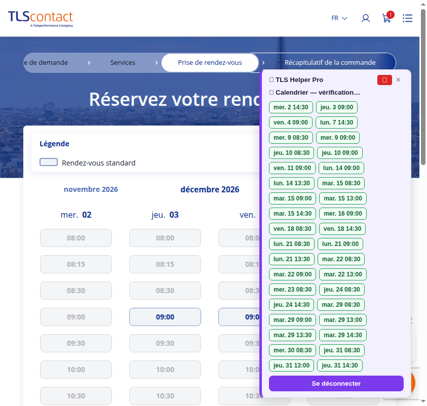 Capture du créneau Centre TLS Contact Tunis
